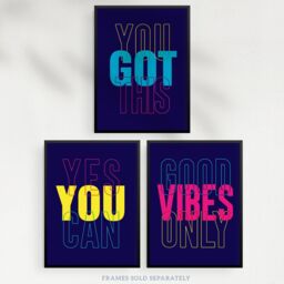 Wee Blue Coo Pack of 3 Good Vibes You Got This Yes You Can Colourful Neon Typography Motivational Unframed Wall Art Living Room Prints Set - thumbnail 5