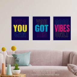Wee Blue Coo Pack of 3 Good Vibes You Got This Yes You Can Colourful Neon Typography Motivational Unframed Wall Art Living Room Prints Set - thumbnail 2