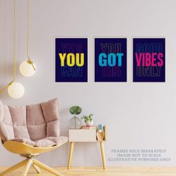 Wee Blue Coo Pack of 3 Good Vibes You Got This Yes You Can Colourful Neon Typography Motivational Unframed Wall Art Living Room Prints Set - thumbnail 3