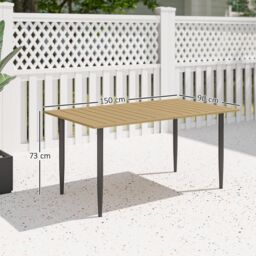 OUTSUNNY 150 x 90cm Garden Dining Table with Parasol Hole, Table Only, Brown - Size: 150 x 90 cm - thumbnail 3