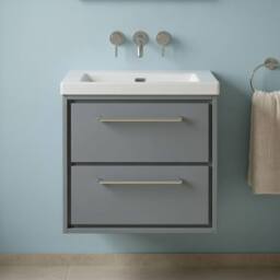 Balterley Bathroom 2 Soft-Close Drawer Wall Hung Fireclay Basin, Grey, 600mm in Grey - thumbnail 3