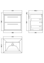 Balterley Bathroom 2 Soft-Close Drawer Wall Hung Fireclay Basin, Grey, 600mm in Grey - thumbnail 2