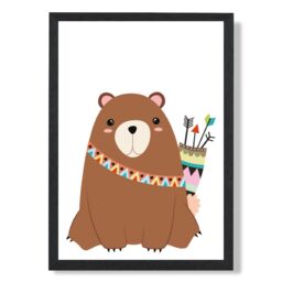 ARTZE Bear Tribal Animal Framed Print SIZE: A2 with Black Frame in Brown - Size: A4 - thumbnail 1