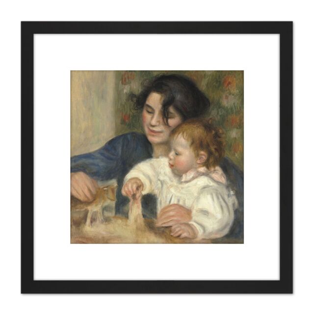 Artery8 Auguste Renoir Gabrielle & Jean 8X8 Inch Square Wooden Framed Wall Art Print Picture with Mount in Black - image 1