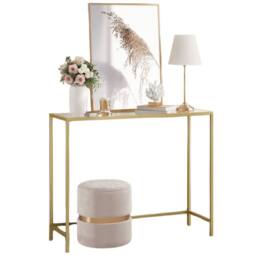 Pirlo Plush Tempered Glass Console Table for Hallway Living Gold - thumbnail 6