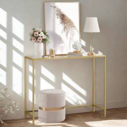 Pirlo Plush Tempered Glass Console Table for Hallway Living Gold - thumbnail 1
