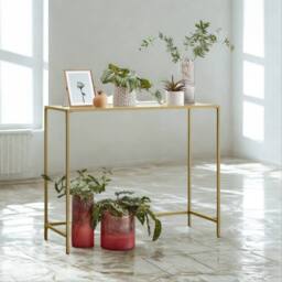 Pirlo Plush Tempered Glass Console Table for Hallway Living Gold - thumbnail 5