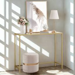 Pirlo Plush Tempered Glass Console Table for Hallway Living Gold - thumbnail 3
