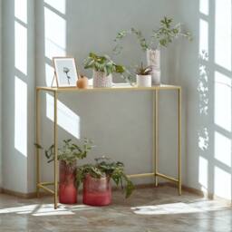 Pirlo Plush Tempered Glass Console Table for Hallway Living Gold - thumbnail 4