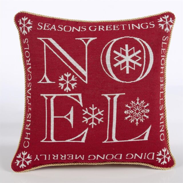Luxury Living Christmas Noel Tapestry Decorative Cushion Cover Only 45cm x 45cm in Red - Size: 45 cm x 45 cm - image 1