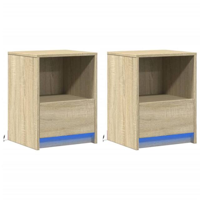 Berkfield Home Stylish Bedside Cabinets with LED Lights 2 pcs Sonoma Oak Enginee in Light Oak - image 1