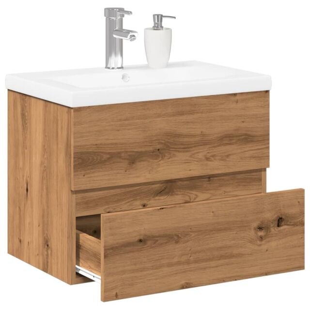 Berkfield Home Sink Cabinet with Built-in Basin Artisan Oak 61x39.5x49 cm in Brown - image 1