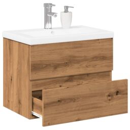 Berkfield Home Sink Cabinet with Built-in Basin Artisan Oak 61x39.5x49 cm in Brown - thumbnail 1