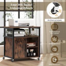 Gymax File Cabinet on Wheels in Brown - thumbnail 9