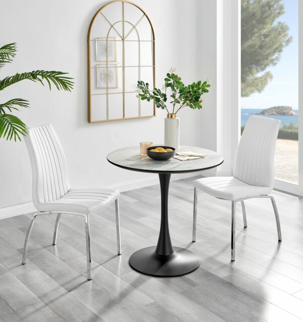 FurnitureboxUK Elina White Marble Effect Scratch Resistant Dining Table & 2 Isco Faux Leather Chairs - image 1