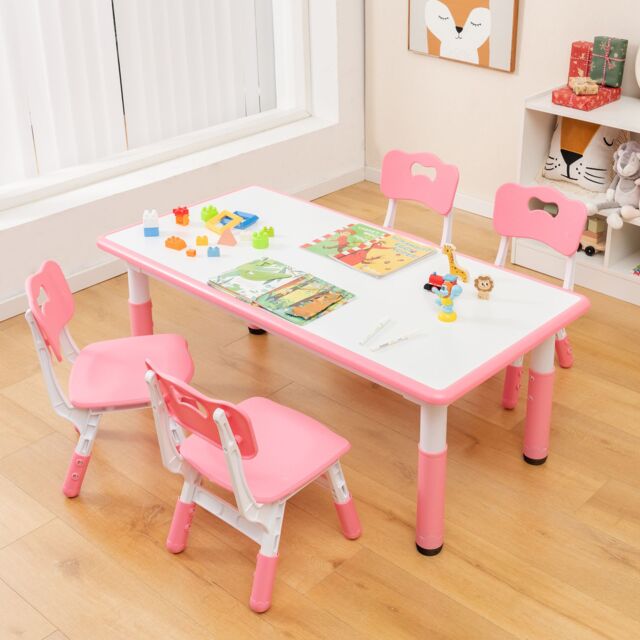 Costway Kids Table & 4 Chairs Set Children Art Study Multi-Activity Table with 4 Seats in Pink - image 1