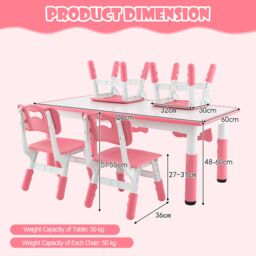 Costway Kids Table & 4 Chairs Set Children Art Study Multi-Activity Table with 4 Seats in Pink - thumbnail 3