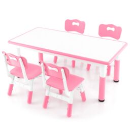 Costway Kids Table & 4 Chairs Set Children Art Study Multi-Activity Table with 4 Seats in Pink - thumbnail 2