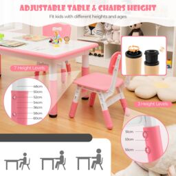 Costway Kids Table & 4 Chairs Set Children Art Study Multi-Activity Table with 4 Seats in Pink - thumbnail 5