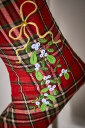 Dibor Set of 2 Mistletoe Highland Tartan Xmas Decor Christmas Stockings in Red - Size: 2 Pack - thumbnail 3