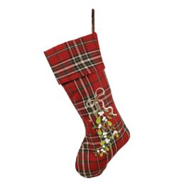 Dibor Set of 2 Mistletoe Highland Tartan Xmas Decor Christmas Stockings in Red - Size: 2 Pack - thumbnail 2