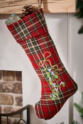 Dibor Set of 2 Mistletoe Highland Tartan Xmas Decor Christmas Stockings in Red - Size: 2 Pack