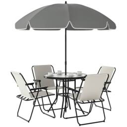 OUTSUNNY 6 Pieces Garden Furniture Set with Parasol, Folding Chairs, Cream - thumbnail 2