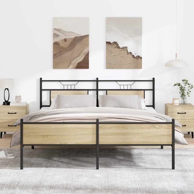 Berkfield Home Metal Bed Frame without Mattress Sonoma Oak 180x200 cm Super King in Brown - image 1