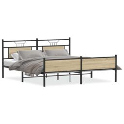 Berkfield Home Metal Bed Frame without Mattress Sonoma Oak 180x200 cm Super King in Brown - thumbnail 2
