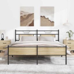 Berkfield Home Metal Bed Frame without Mattress Sonoma Oak 180x200 cm Super King in Brown - thumbnail 1