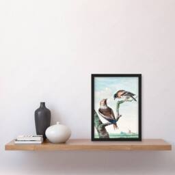 Artery8 Aert Schouman Framed Wall Art Two Hawfinch Birds in Rural Landscape in Blue - Size: A4 - thumbnail 2