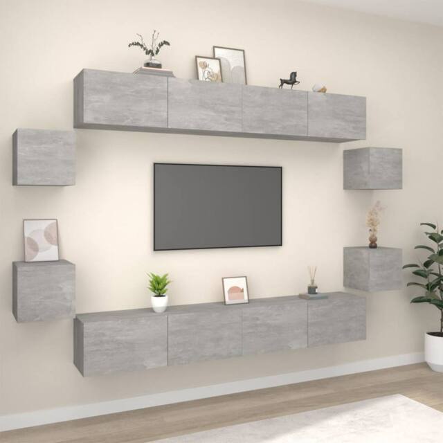 Berkfield Home 8 Piece TV Cabinet Set Concrete Grey Engineered Wood - image 1