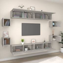 Berkfield Home 8 Piece TV Cabinet Set Concrete Grey Engineered Wood - thumbnail 3