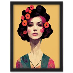 Artery8 Elegant Vintage Boho Portrait Floral Hair Woman Artwork Framed Wall Art Print A4 in Black - thumbnail 1