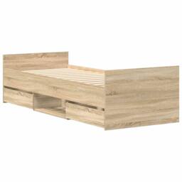 Berkfield Home Bed Frame with Drawer Frame Grey Sonoma 75x190 cm Small Single in Light Oak - thumbnail 4