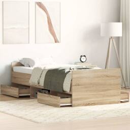 Berkfield Home Bed Frame with Drawer Frame Grey Sonoma 75x190 cm Small Single in Light Oak - thumbnail 2