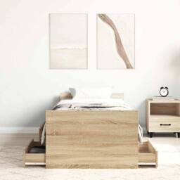 Berkfield Home Bed Frame with Drawer Frame Grey Sonoma 75x190 cm Small Single in Light Oak - thumbnail 3