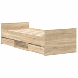Berkfield Home Bed Frame with Drawer Frame Grey Sonoma 75x190 cm Small Single in Light Oak - thumbnail 8