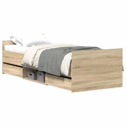 Berkfield Home Bed Frame with Drawer Frame Grey Sonoma 75x190 cm Small Single in Light Oak - thumbnail 1
