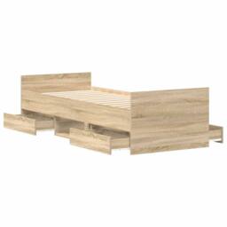 Berkfield Home Bed Frame with Drawer Frame Grey Sonoma 75x190 cm Small Single in Light Oak - thumbnail 5