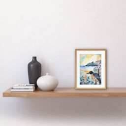 "Artery8 Wall Art Print Coastal Island Wildlife Folk Art Watercolour Painting Artwork Framed 9X7 Inch in Beige - Size: W7"" x H9""" - thumbnail 2