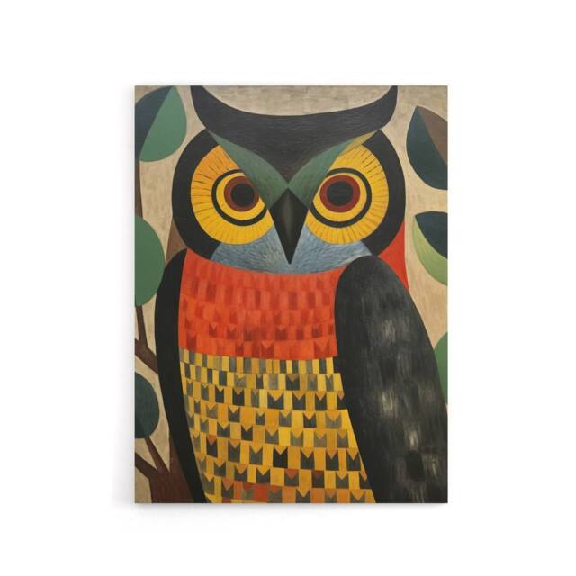 "Artery8 Folk Art Geometric Owl Canvas Wall Art Print - Size: W18"" x H24""" - image 1