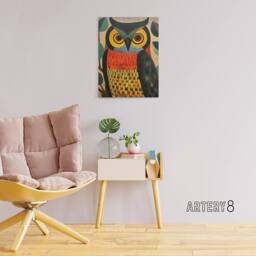 "Artery8 Folk Art Geometric Owl Canvas Wall Art Print - Size: W18"" x H24""" - thumbnail 3