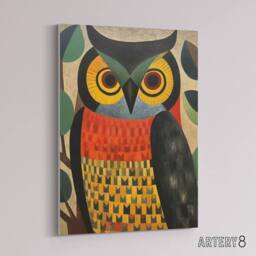 "Artery8 Folk Art Geometric Owl Canvas Wall Art Print - Size: W18"" x H24""" - thumbnail 2