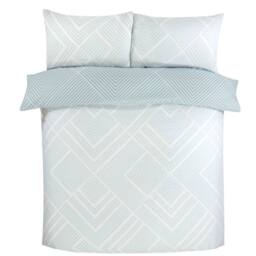 Smart Living Luxury Striped Geometric Reversible Duvet Cover With Pillowcases in Duck Egg Blue - Size: Double - thumbnail 2