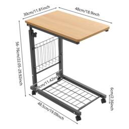 Havendro 2 Tiers Bed Side Table Teak Color Mobile Standalone Table Wheels - thumbnail 2