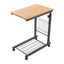 Havendro 2 Tiers Bed Side Table Teak Color Mobile Standalone Table Wheels