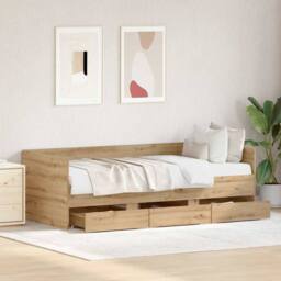 Berkfield Home Daybed Artisan Oak Engineered Wood 90 x 200 cm Durable Daybed in Beige - thumbnail 4