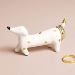 Lisa Angel Women's Sausage Dog Ceramic Ring Holder in White - thumbnail 2