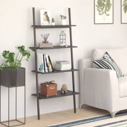 Berkfield Home 4-Tier Leaning Shelf Black 64x34x150.5 cm - thumbnail 2